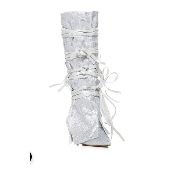 AZALEA WANG Silver Stilleto Style Point Toe Cowboy Western Shoes sz 10 $150 - Picture 10 of 12